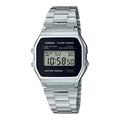 Casio 中裝 銀色 簡約黑面 方形復古跳字錶A158WEA-1
