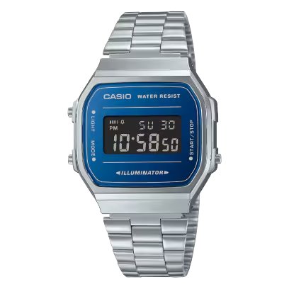 Casio A168WEM-2B藍色方形復古跳字錶