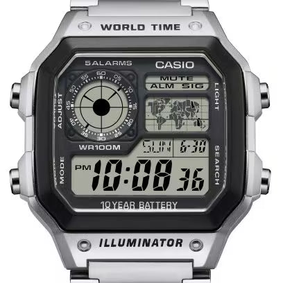 Casio 復古鋼帶跳字錶 AE-1200WHD-1A
