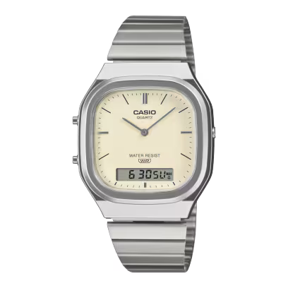 CASIO AQ-240E-7A2 米色 雙顯 方形 復古錶