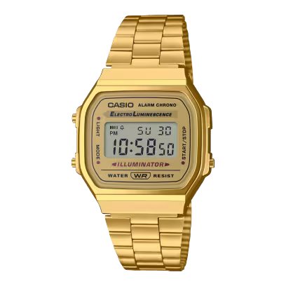 Casio A168WG-9W 金色方形復古跳字錶