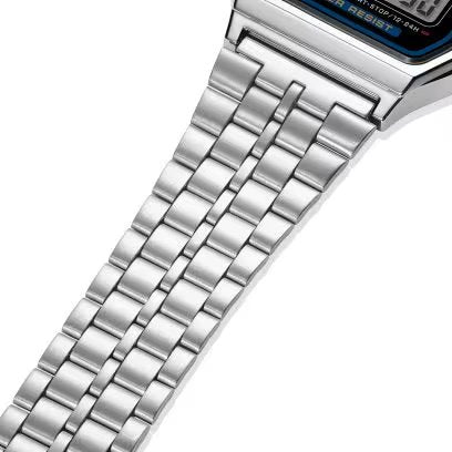 Casio A159W-N1 中裝 摺疊扣銀色方形復古跳字錶 (日本製)