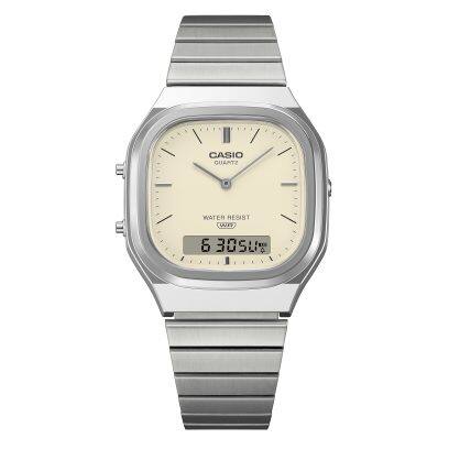 CASIO AQ-240E-7A2 米色 雙顯 方形 復古錶