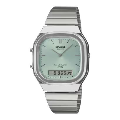 CASIO AQ-240E-2A 冰藍色 雙顯 方形 復古錶