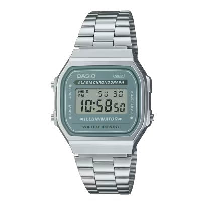 Casio A168WA-3A 灰綠色 方形復古跳字錶